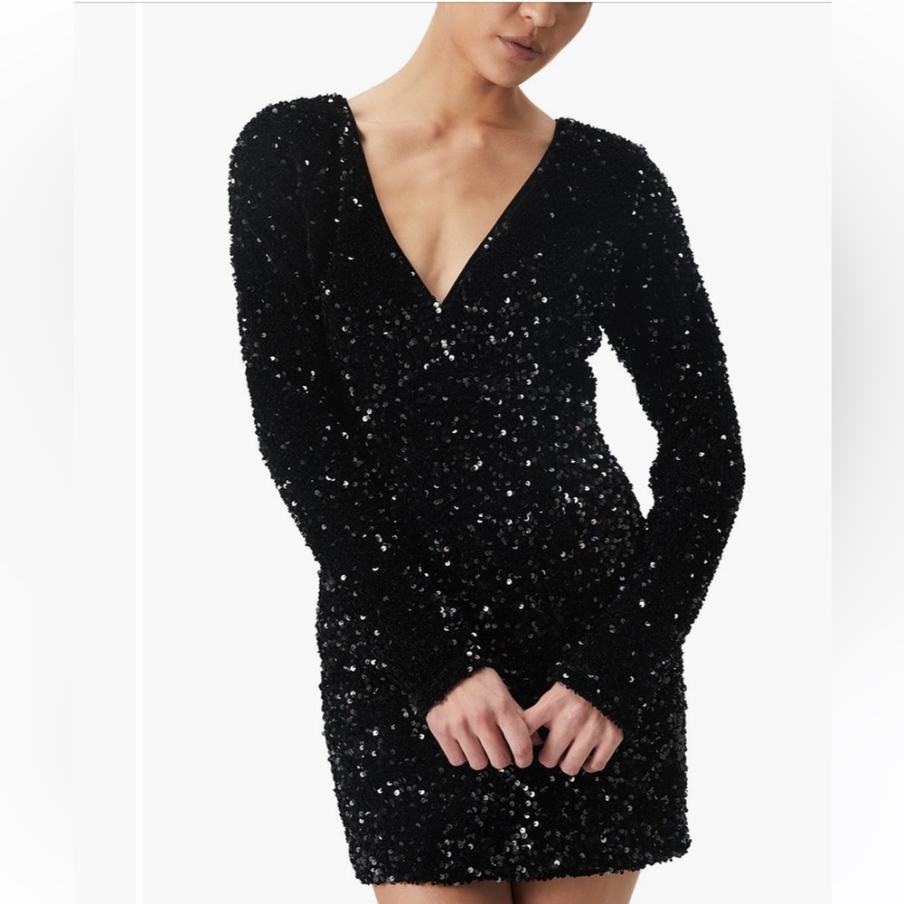 Bardot Echo Sequin Long Sleeve Black Dress